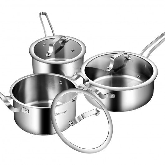 6 Piece Stainless Steel Cookware Set Nonstick Pot