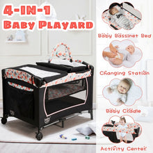 Load image into Gallery viewer, 4-in-1 Convertible Portable Baby Playard with Changing Station-Pink
