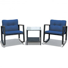 Load image into Gallery viewer, 3 Pcs Patio Rattan Set Rocking Chair Cushioned Sofa Garden Furniture-Navy
