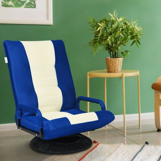 6-Position Adjustable Swivel Folding Gaming Floor Chair-Blue