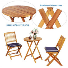 Load image into Gallery viewer, 3PCS Patio Folding Wooden Bistro Set Cushioned Chair -Navy
