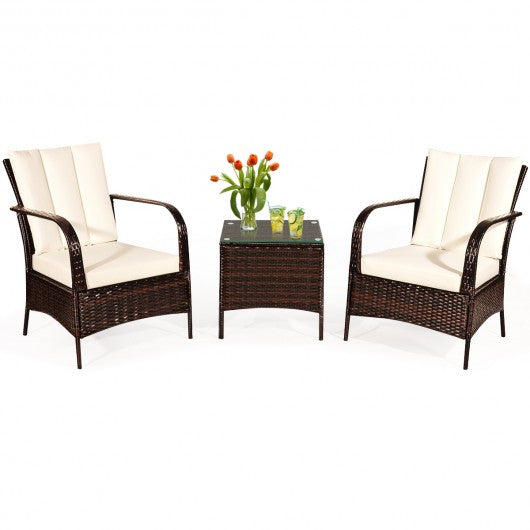 3 PCS Patio Rattan Furniture Set-White