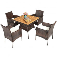 Load image into Gallery viewer, 5PCS Patio Rattan Dining Furniture Set with Arm Chair and Wooden Table Top
