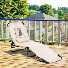 Load image into Gallery viewer, Outdoor Folding Chaise Beach Pool Patio Lounge Chair Bed with Adjustable Back and Hole-Beige
