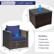 Load image into Gallery viewer, 3 Pcs Patio Conversation Rattan Furniture Set with Cushion-Blue
