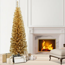 Load image into Gallery viewer, 6 ft Tinsel Tree Unlit Slim Pencil Christmas Tree-Champagne
