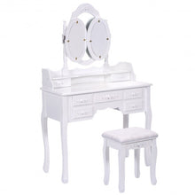 Load image into Gallery viewer, Black/White Vanity Makeup Dressing Table w/ Tri Folding Mirror + 7 Drawers-White
