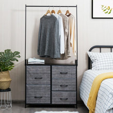 Load image into Gallery viewer, 5 Drawers Fabric Dresser with Hanger Metal Top Storage Closet Organizer
