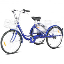 Load image into Gallery viewer, 26&quot; Seat Height Adjustable Single Speed 3-wheel Tricycle with Bell-Blue
