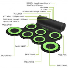 Load image into Gallery viewer, Set 7 Kit Electronic Roll Up Pads MIDI Drum -Green
