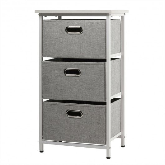 3-Drawer Fabric Dresser Storage Tower Vertical Foldable Pull Bins-White