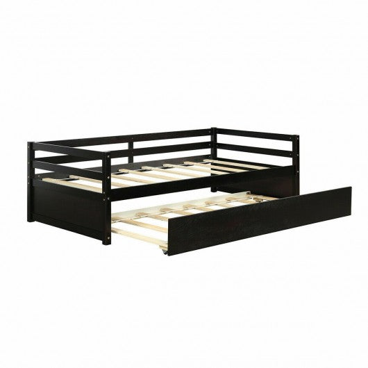 Twin Size Wooden Slat Trundle Platform-Espresso