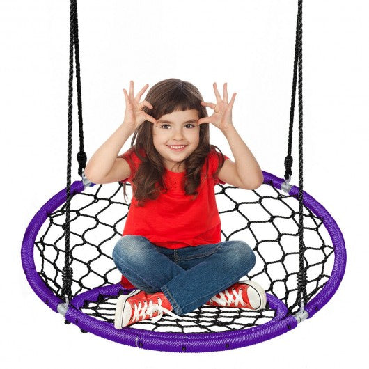 Net Hanging Swing Chair with Adjustable Hanging Ropes-Purple