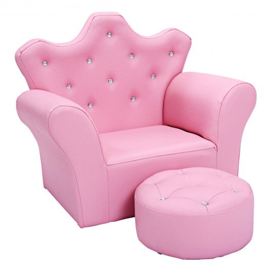 Pink Kids Sofa Armrest Couch with Ottoman