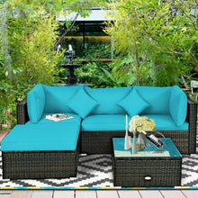 Load image into Gallery viewer, 5 Pcs Outdoor Patio Rattan Furniture Set Sectional Conversation with Navy Cushions-Turquoise
