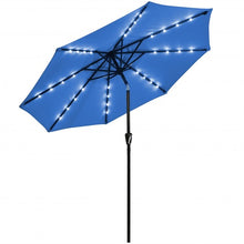 Load image into Gallery viewer, 9 Ft and 32 LED Lighted Solar Patio Market Umbrella Shelter with Tilt and Crank-Blue
