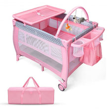 Load image into Gallery viewer, Portable Foldable Baby Playard Nursery Center with Changing Station-Pink
