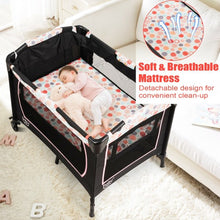 Load image into Gallery viewer, 4-in-1 Convertible Portable Baby Playard with Changing Station-Pink
