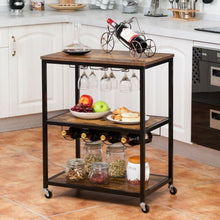 Load image into Gallery viewer, 3-Tier Metal Frame Rolling Kitchen Island Trolley Cart-Coffee
