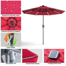 Load image into Gallery viewer, 9 Ft Patio Solar Powered Umbrella with LED Light-Red
