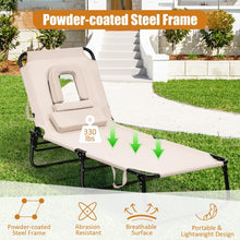 Load image into Gallery viewer, Outdoor Folding Chaise Beach Pool Patio Lounge Chair Bed with Adjustable Back and Hole-Beige
