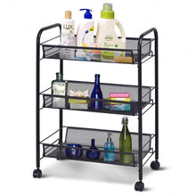 Load image into Gallery viewer, Black/Gray 3 Tier Storage Rack Trolley Cart-Black
