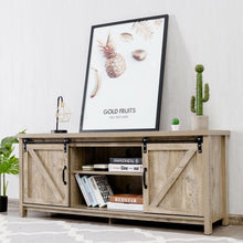 Load image into Gallery viewer, TV Stand with Cabinet Sliding Barn Door -White
