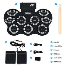 Load image into Gallery viewer, 9 Pads Electronic Drum Set with LED Lights Headphone
