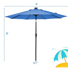 Load image into Gallery viewer, 9Ft Solar LED Market Umbrella with Aluminum Crank Tilt 16 Strip Lights-Blue
