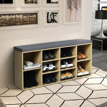 Load image into Gallery viewer, 10-Cube Organizer  Entryway Padded Shoe Storage Bench-Beige

