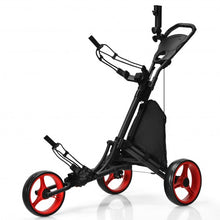 Load image into Gallery viewer, Folding 3 Wheels Golf Push Cart with Bag Scoreboard Adjustable Handle -Red
