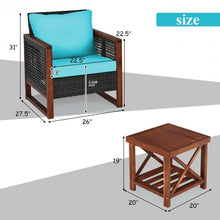 Load image into Gallery viewer, 3 pcs Patio Wicker Furniture Sofa Set with Wooden Frame and Cushion-Turquoise
