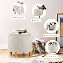 Load image into Gallery viewer, Round Storage Ottoman with Tray Top Accent Padded Footrest-Beige

