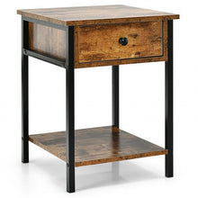 Load image into Gallery viewer, Industrial End Side Table Nightstand with Drawer Shelf-Rustic Brown
