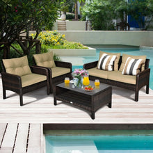Load image into Gallery viewer, 4 Pcs Outdoor Rattan Wicker Loveseat Furniture Set with Cushions-Coffee
