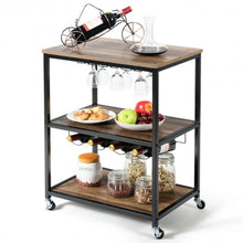 Load image into Gallery viewer, 3-Tier Metal Frame Rolling Kitchen Island Trolley Cart-Natural
