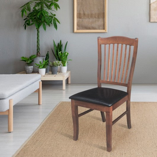 Set of 2 Armless Slat Back PU Leather Dining Chairs-Walnut