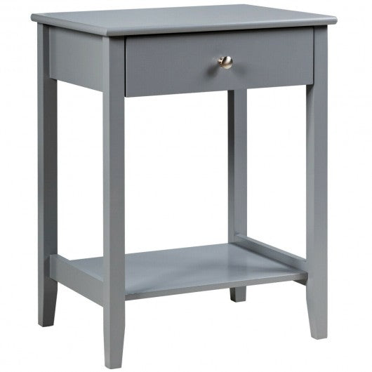 Wooden Nightstand  End Table Storage Display -Gray