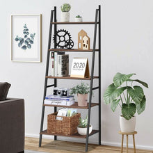 Load image into Gallery viewer, 5 Tier Leaning Bookshelf Wood Metal Bookcase
