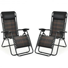 Load image into Gallery viewer, 2Pcs Folding Patio Rattan Zero Gravity Lounge Chair-Brown

