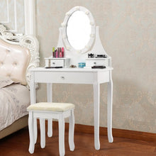 Load image into Gallery viewer, 3 Drawers Lighted Mirror Vanity Dressing Table Stool Set-White
