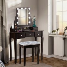 Load image into Gallery viewer, Vanity Dressing Table Set with 10 Dimmable Bulbs and Cushioned Stool-Brown
