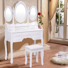 Load image into Gallery viewer, Black/White Vanity Makeup Dressing Table w/ Tri Folding Mirror + 7 Drawers-White
