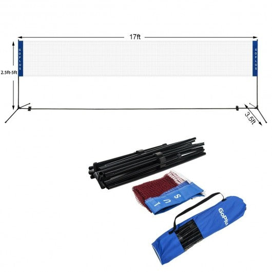 Portable 17'x5' Badminton Training Net with Carrying Bag