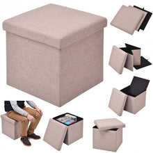 Load image into Gallery viewer, Folding Storage Square Footrest Ottoman-Beige
