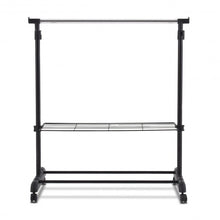 Load image into Gallery viewer, Rolling Clothes Hanger with Height Adjustable Shoe Rack
