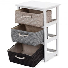 Load image into Gallery viewer, Wooden Storage End Nightstand  with Weaving Baskets-3-Tier
