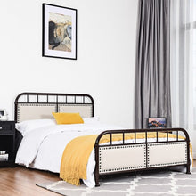 Load image into Gallery viewer, Full Size Metal Upholstered Panel Headboard Bed Frame-Chocolate
