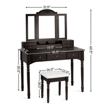 Load image into Gallery viewer, Makeup Dressing Table with Tri-Folding Mirror and Cushioned Stool for Women
