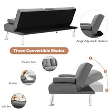 Load image into Gallery viewer, Convertible Folding Futon Sofa Bed Fabric with 2 Cup Holders-Light Gray
